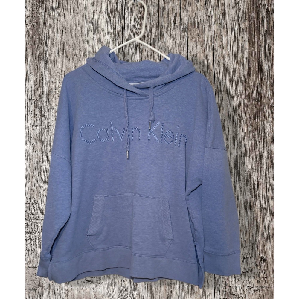 Calvin Klein Women Blue Logo Long Sleeve Drawstring Hoodie Sweatshirt XXL